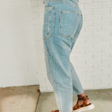 Striped Washed Twill Pants - Washed Denim - Lace and Grace Boutique