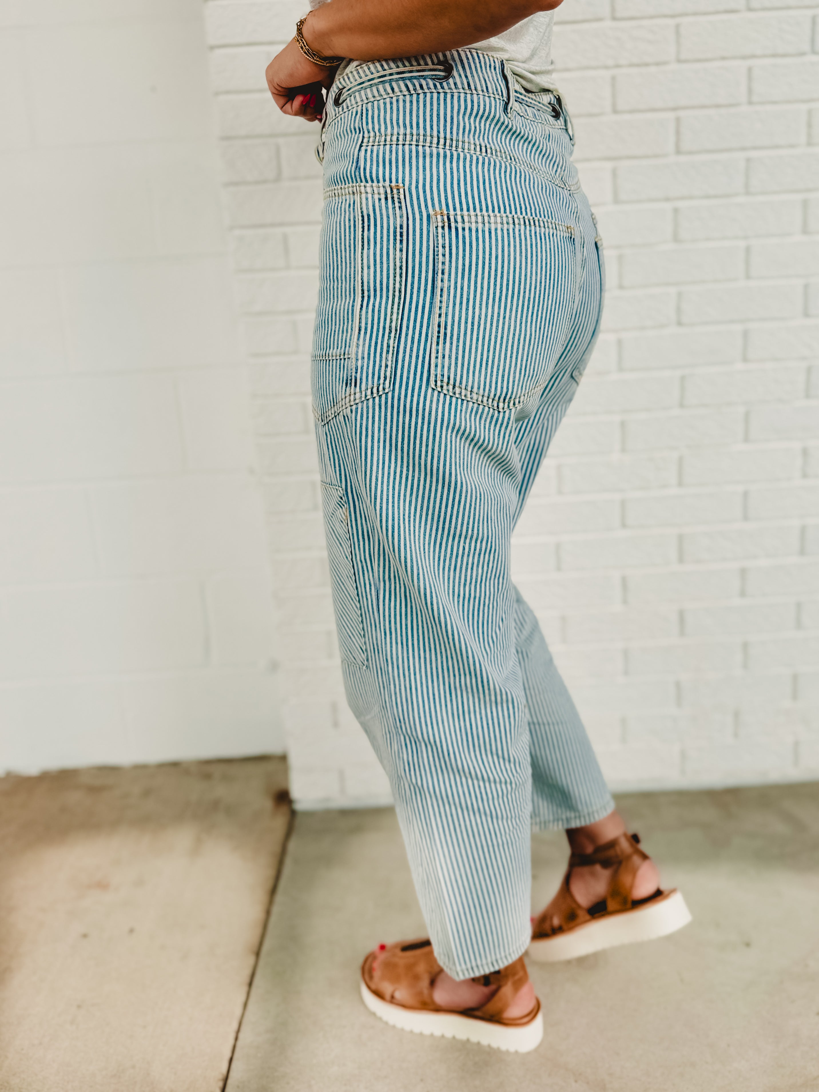 Striped Washed Twill Pants - Washed Denim - Lace and Grace Boutique