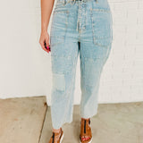 Striped Washed Twill Pants - Washed Denim - Lace and Grace Boutique