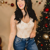 Mesh Lace High Neck Long Sleeve Top - Beige - Lace and Grace Boutique
