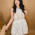 Floral Lace Sheer Mini Dress - Cream - Lace and Grace Boutique