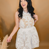 Floral Lace Sheer Mini Dress - Cream - Lace and Grace Boutique