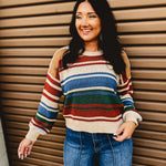 Color Block Striped Sweater - Blue/Rust - Lace and Grace Boutique