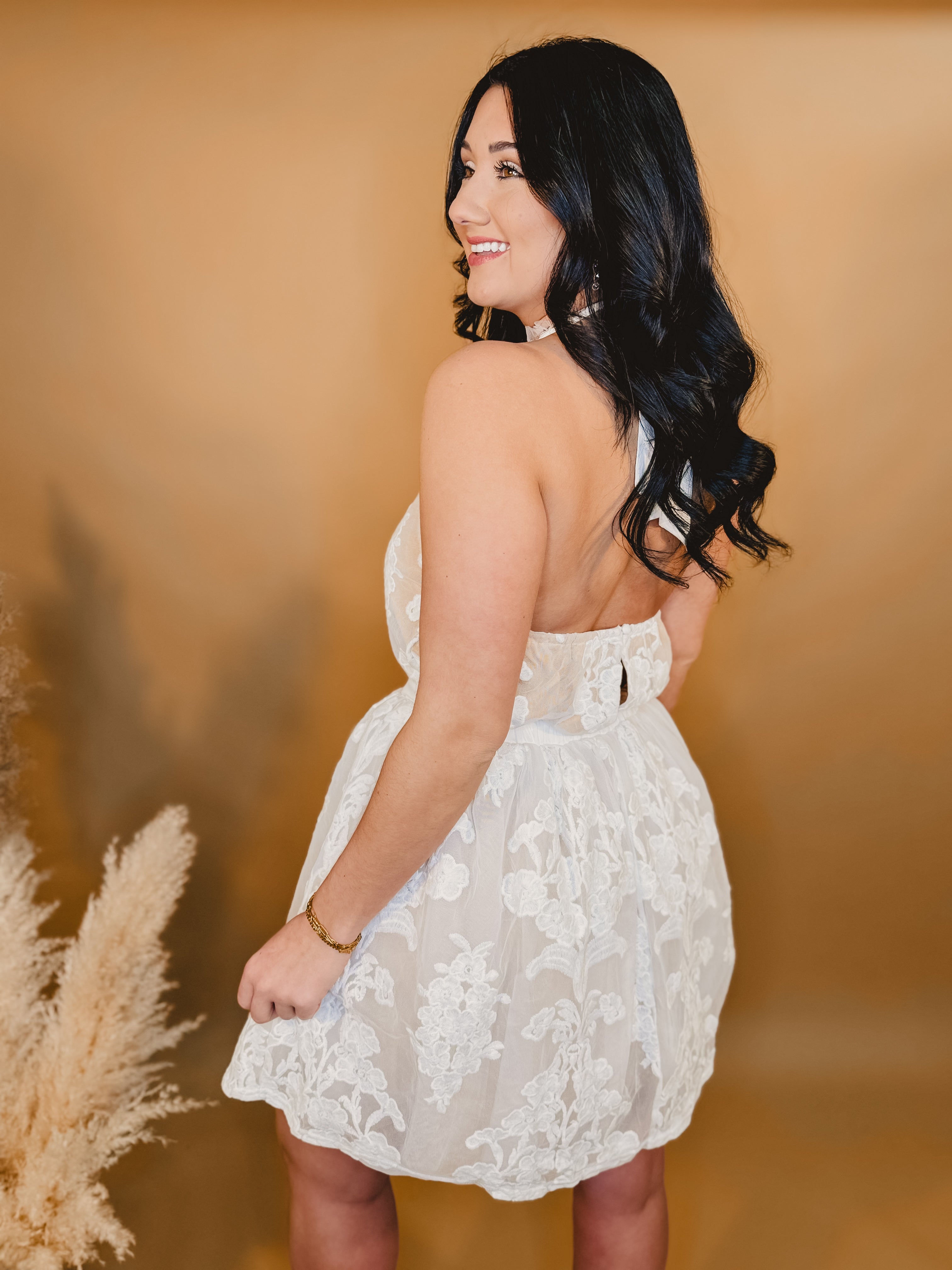 Floral Lace Sheer Mini Dress - Cream - Lace and Grace Boutique
