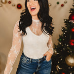 Mesh Lace High Neck Long Sleeve Top - Off White - Lace and Grace Boutique