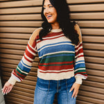 Color Block Striped Sweater - Blue/Rust - Lace and Grace Boutique