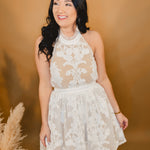 Floral Lace Sheer Mini Dress - Cream - Lace and Grace Boutique