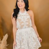 Floral Lace Sheer Mini Dress - Cream - Lace and Grace Boutique