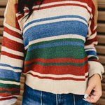 Color Block Striped Sweater - Blue/Rust - Lace and Grace Boutique