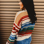 Color Block Striped Sweater - Blue/Rust - Lace and Grace Boutique