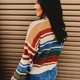 Color Block Striped Sweater - Blue/Rust - Lace and Grace Boutique