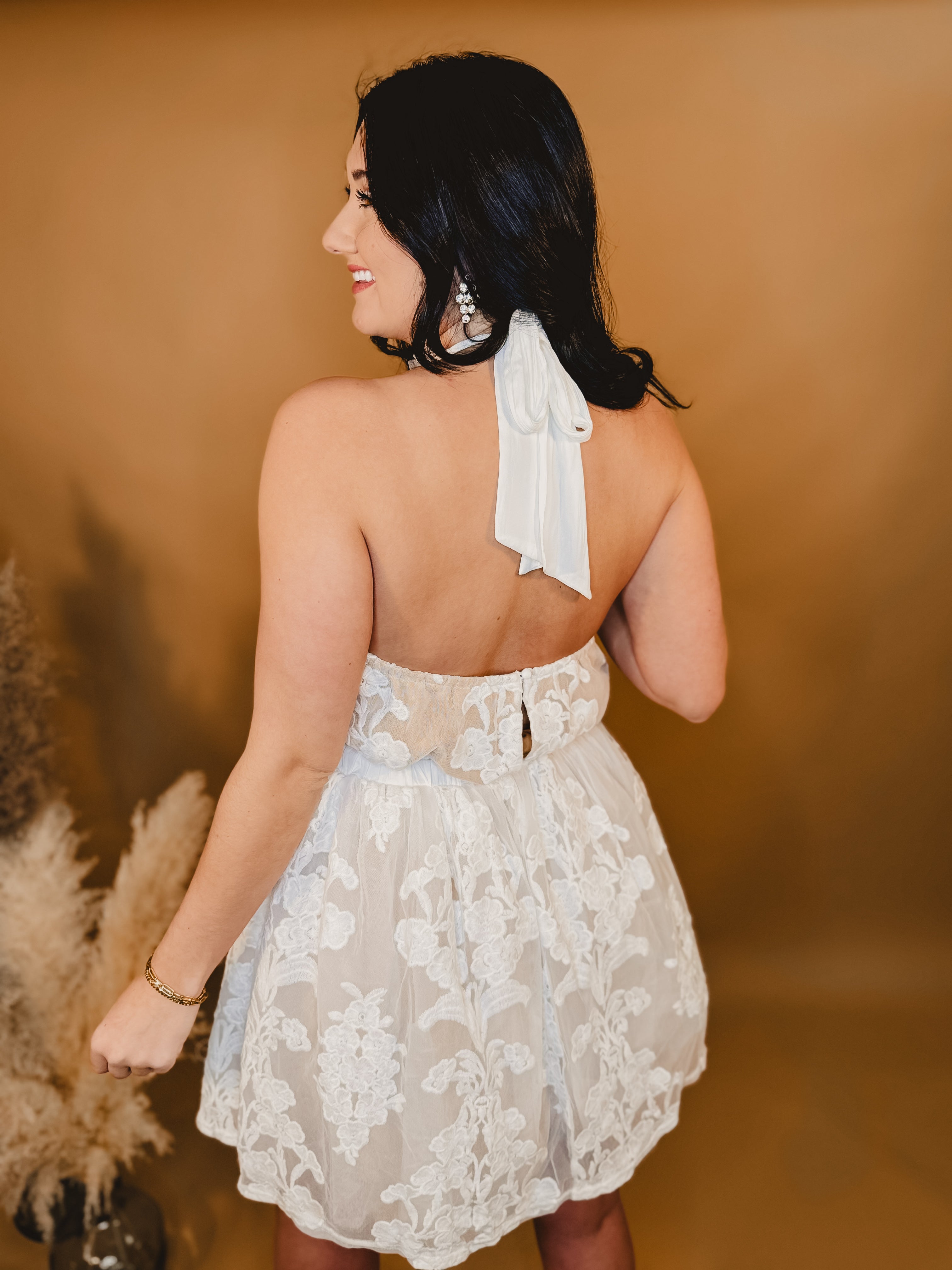 Floral Lace Sheer Mini Dress - Cream - Lace and Grace Boutique