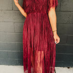 Floral Lace Overlay Maxi Dress - Wine - Lace and Grace Boutique