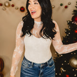 Mesh Lace High Neck Long Sleeve Top - Off White - Lace and Grace Boutique