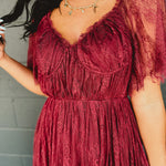 Floral Lace Overlay Maxi Dress - Wine - Lace and Grace Boutique