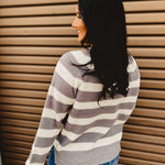 Sweater Knit Long Sleeve Top - Grey/Ivory - Lace and Grace Boutique