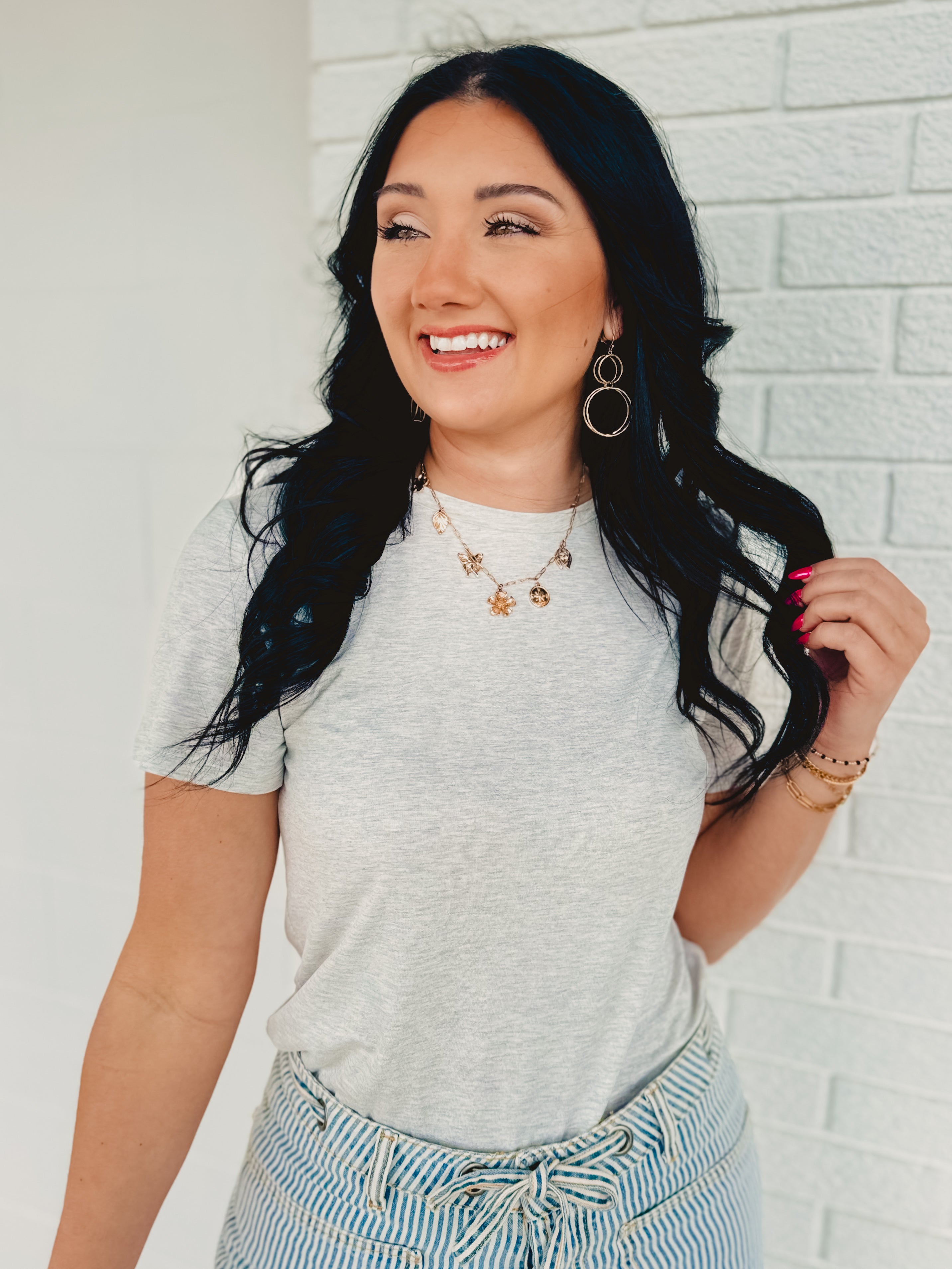 Basic Crew Neck Short Sleeve Top - Heather Grey - Lace and Grace Boutique