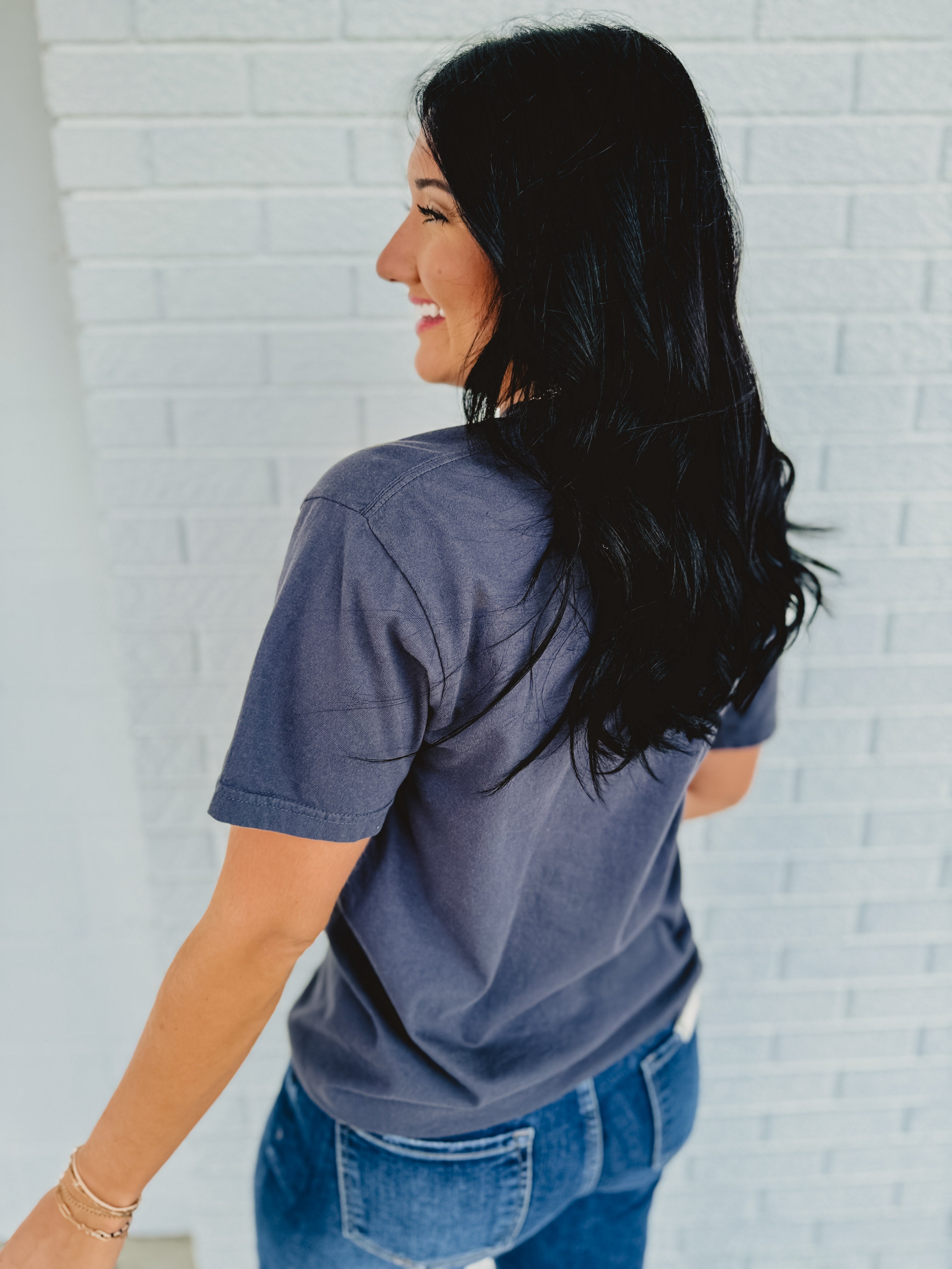 Silly Goose Embroidered Tee - Charcoal - Lace and Grace Boutique