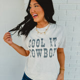 Cool It Cowboy Mineral Wash Graphic Tee - Off White - Lace and Grace Boutique