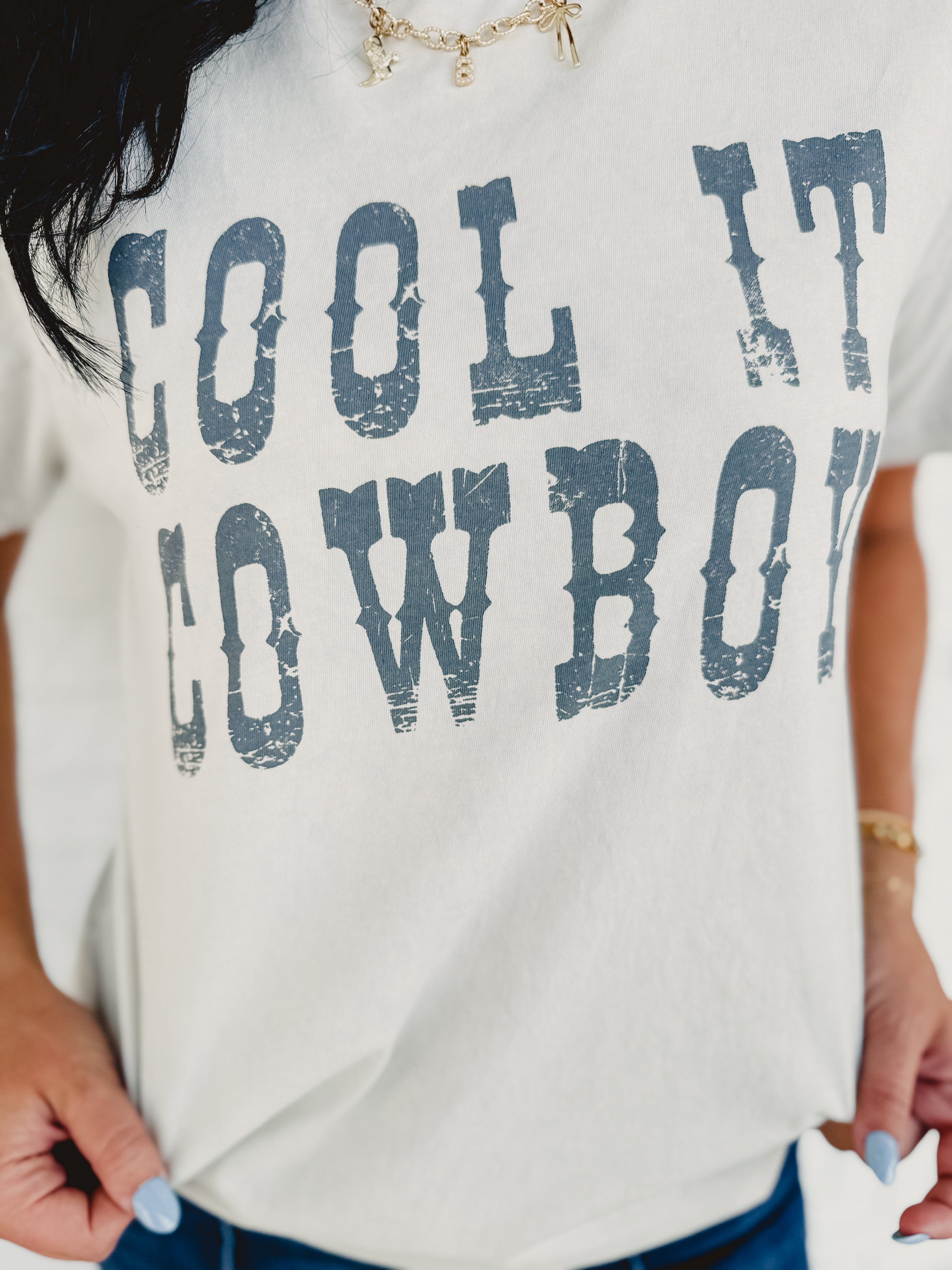 Cool It Cowboy Mineral Wash Graphic Tee - Off White - Lace and Grace Boutique