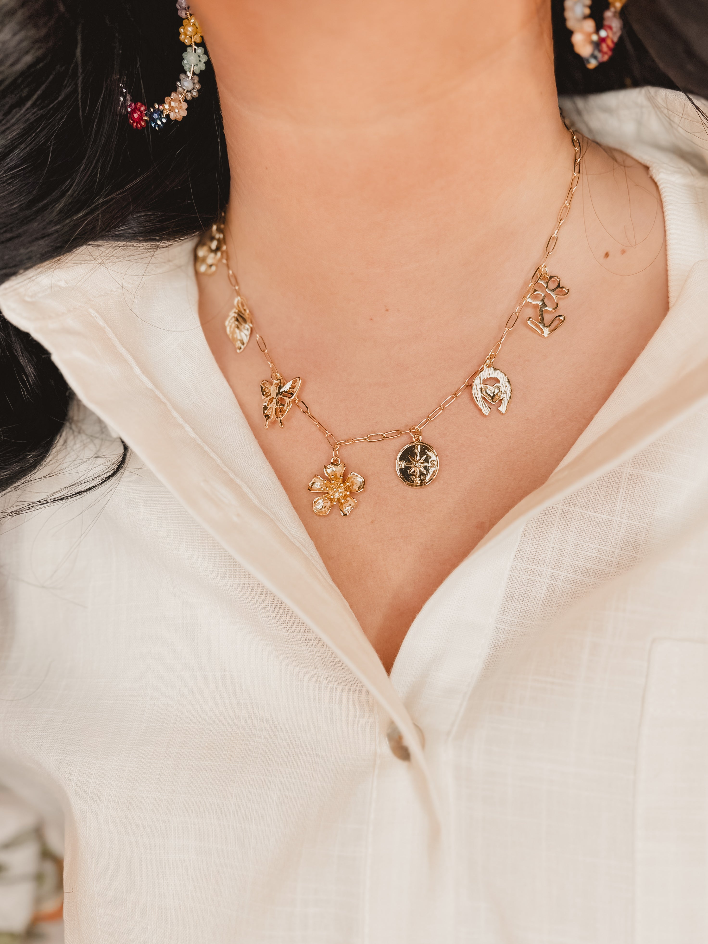 Flower & Butterfly Charm Necklace - Lace and Grace Boutique