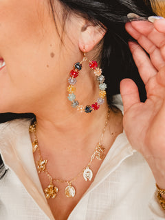 Multicolored Beaded Flower Teardrop Earrings - Lace and Grace Boutique