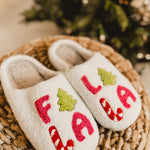 Plush "Fa La La La" Slip-On Slippers - Lace and Grace Boutique