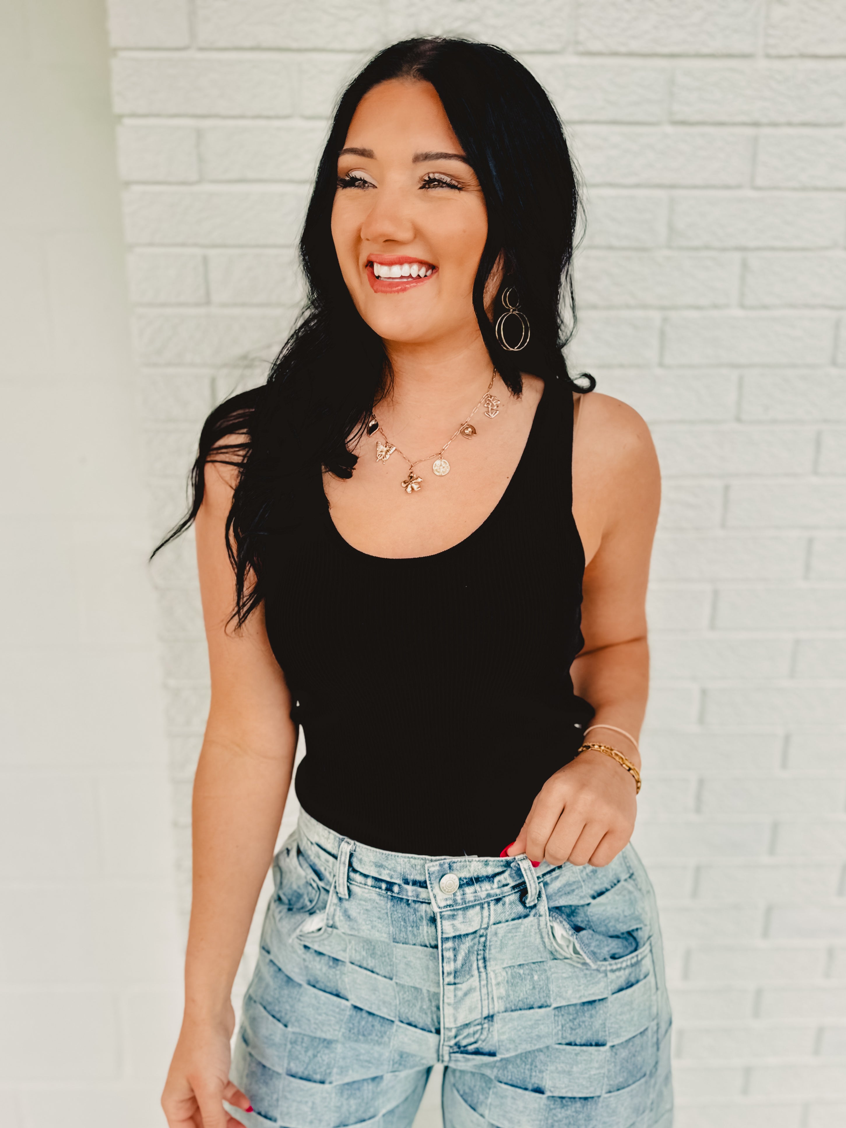 Ribbed Scoop Neck Knit Tank - Black - Lace and Grace Boutique