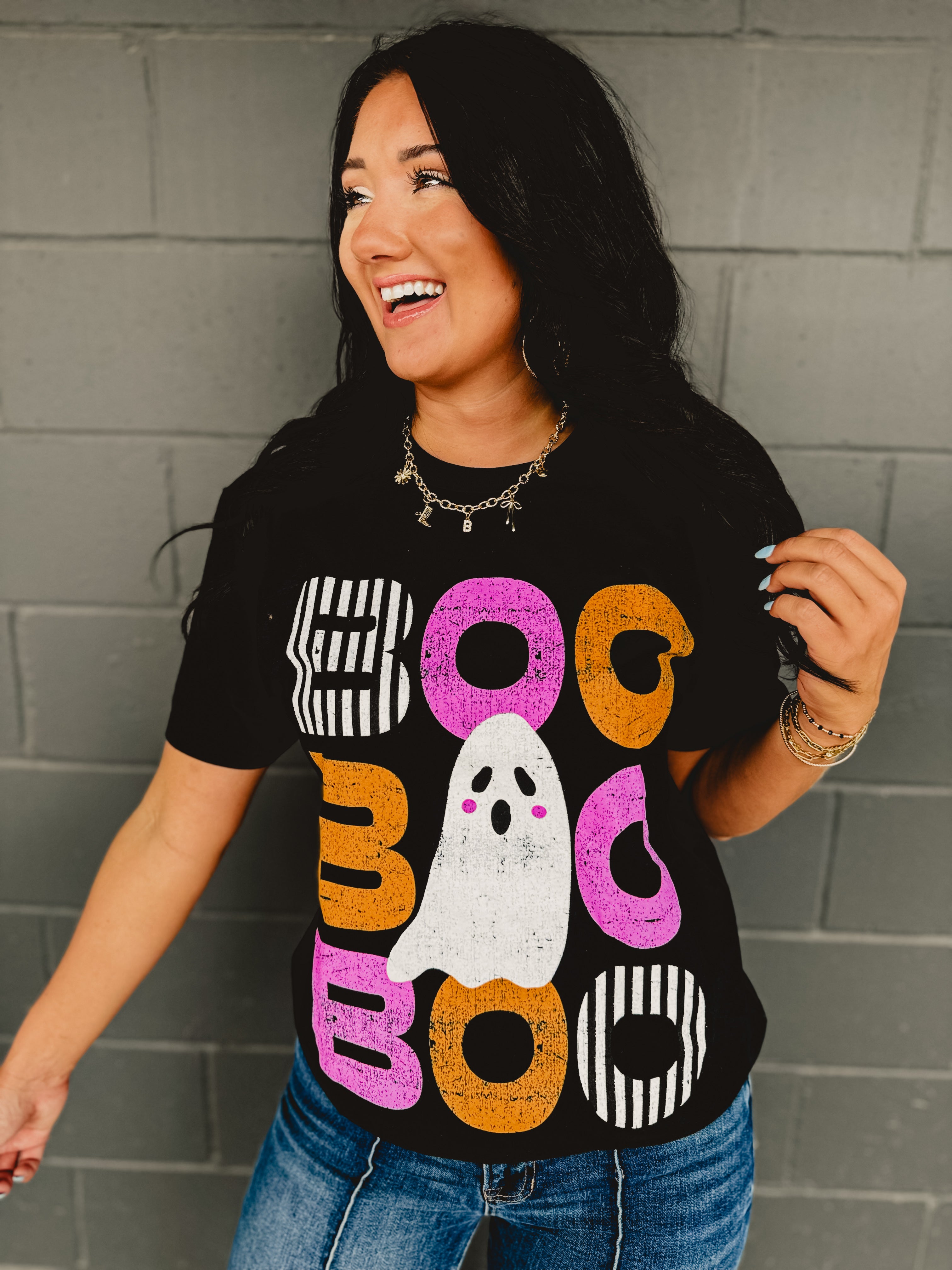 Boo Stacked Graphic Tee - Black - Lace and Grace Boutique