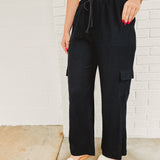 Cotton Gauze Cargo Wide Pants - Black - Lace and Grace Boutique