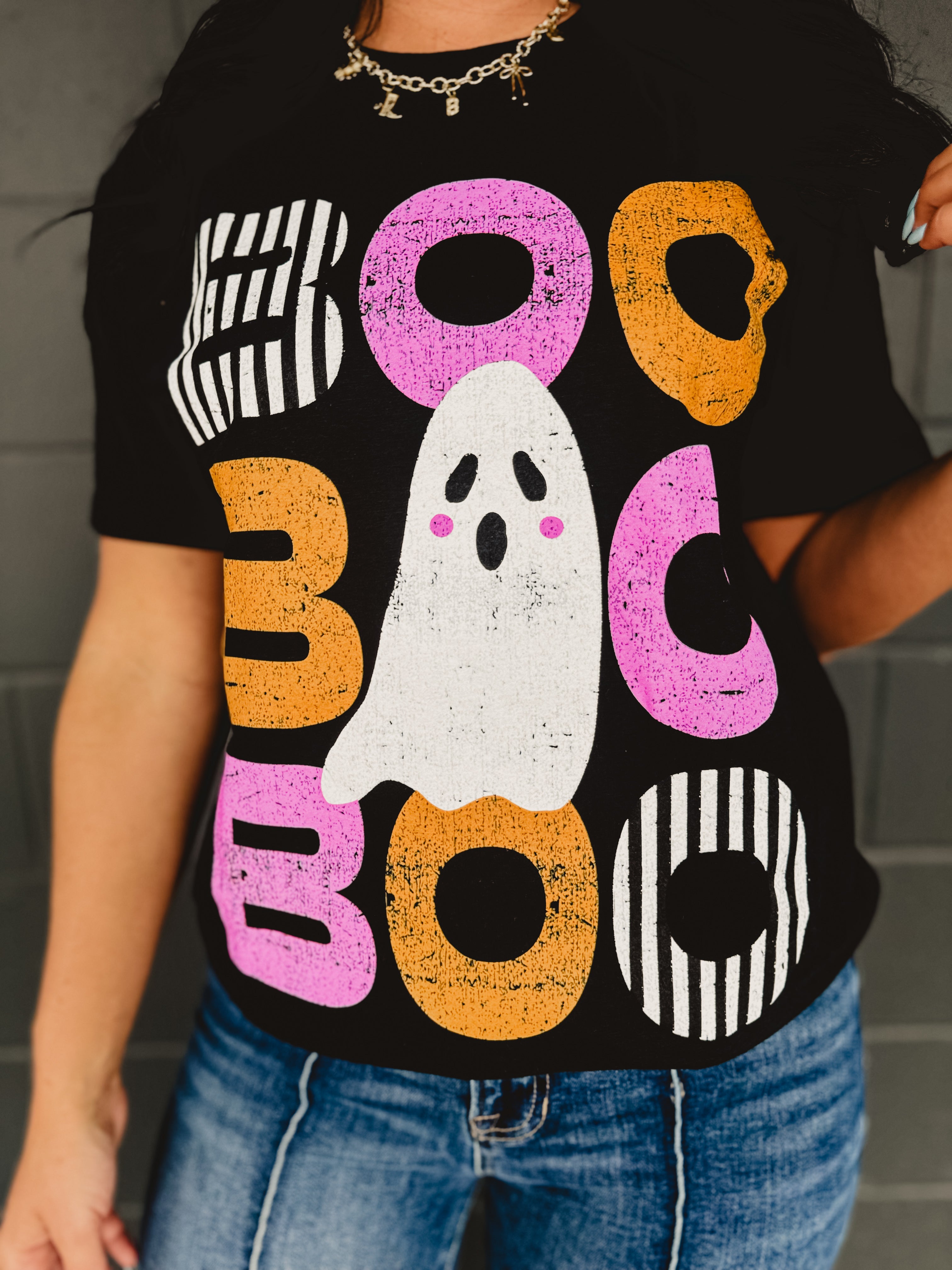 Boo Stacked Graphic Tee - Black - Lace and Grace Boutique