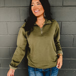 Pigment-Dyed Quarter Zip Pullover - Pigment Green - Lace and Grace Boutique