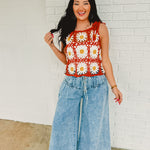 Daisy Crochet Knit Tank Top - Brick - Lace and Grace Boutique