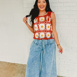 Daisy Crochet Knit Tank Top - Brick - Lace and Grace Boutique