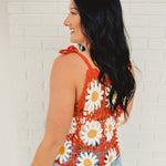 Daisy Crochet Knit Tank Top - Brick - Lace and Grace Boutique