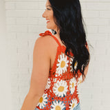 Daisy Crochet Knit Tank Top - Brick - Lace and Grace Boutique