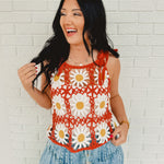 Daisy Crochet Knit Tank Top - Brick - Lace and Grace Boutique