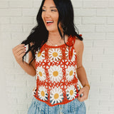 Daisy Crochet Knit Tank Top - Brick - Lace and Grace Boutique