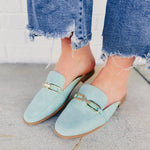 Eleanor Gold Link Mules - Mint - Lace and Grace Boutique