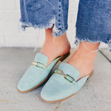 Eleanor Gold Link Mules - Mint - Lace and Grace Boutique