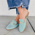Eleanor Gold Link Mules - Mint - Lace and Grace Boutique
