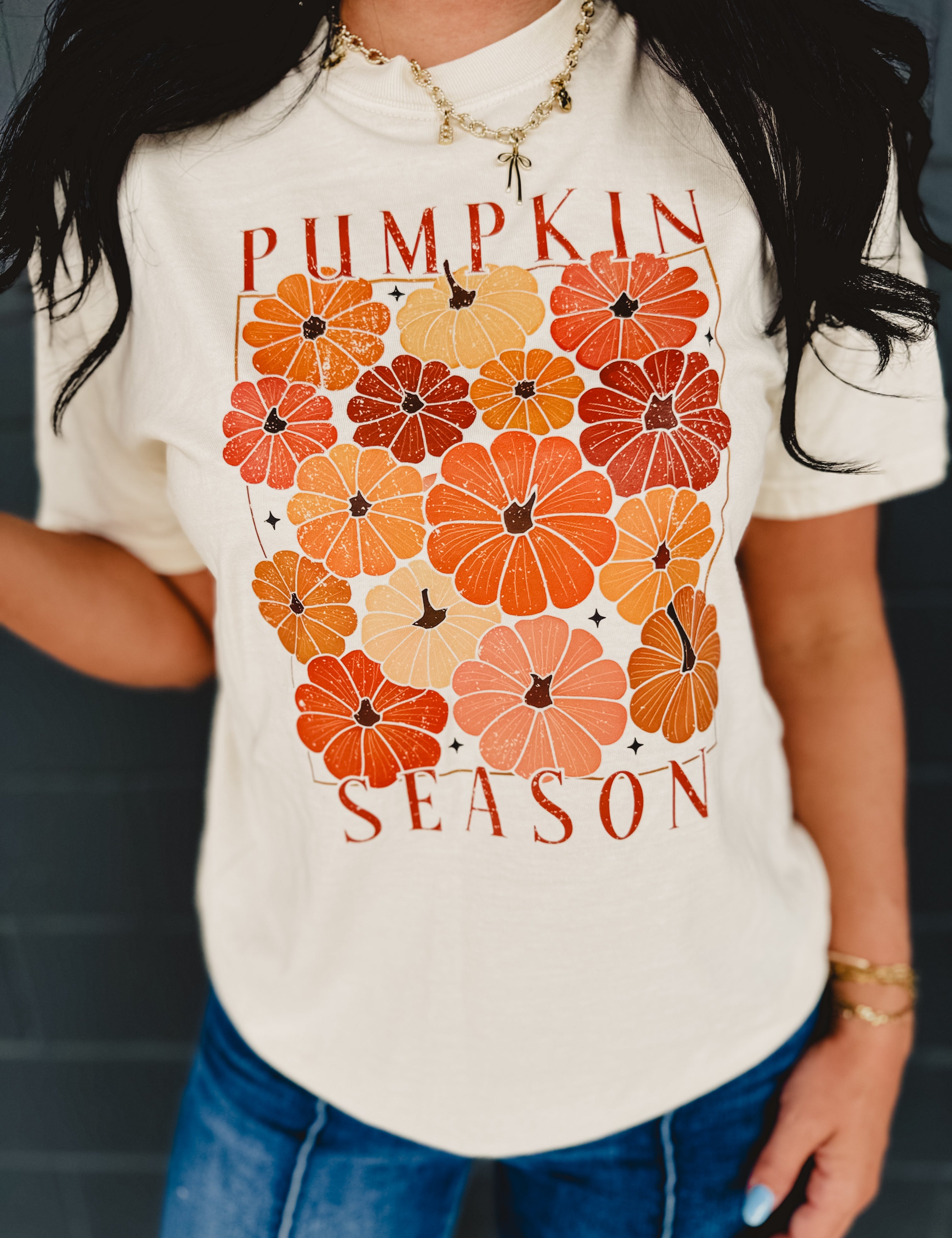 Pumpkin Season Graphic Tee - Ivory - Lace and Grace Boutique