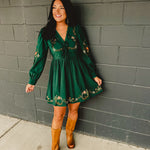 Floral Embroidered Mini Dress - Emerald - Lace and Grace Boutique