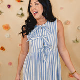 Striped Bow Mini Dress - Light Blue - Lace and Grace Boutique