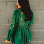 Floral Embroidered Mini Dress - Emerald - Lace and Grace Boutique