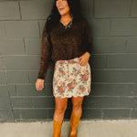 Floral Jacquard Scallop Edge Mini Skirt - Lace and Grace Boutique