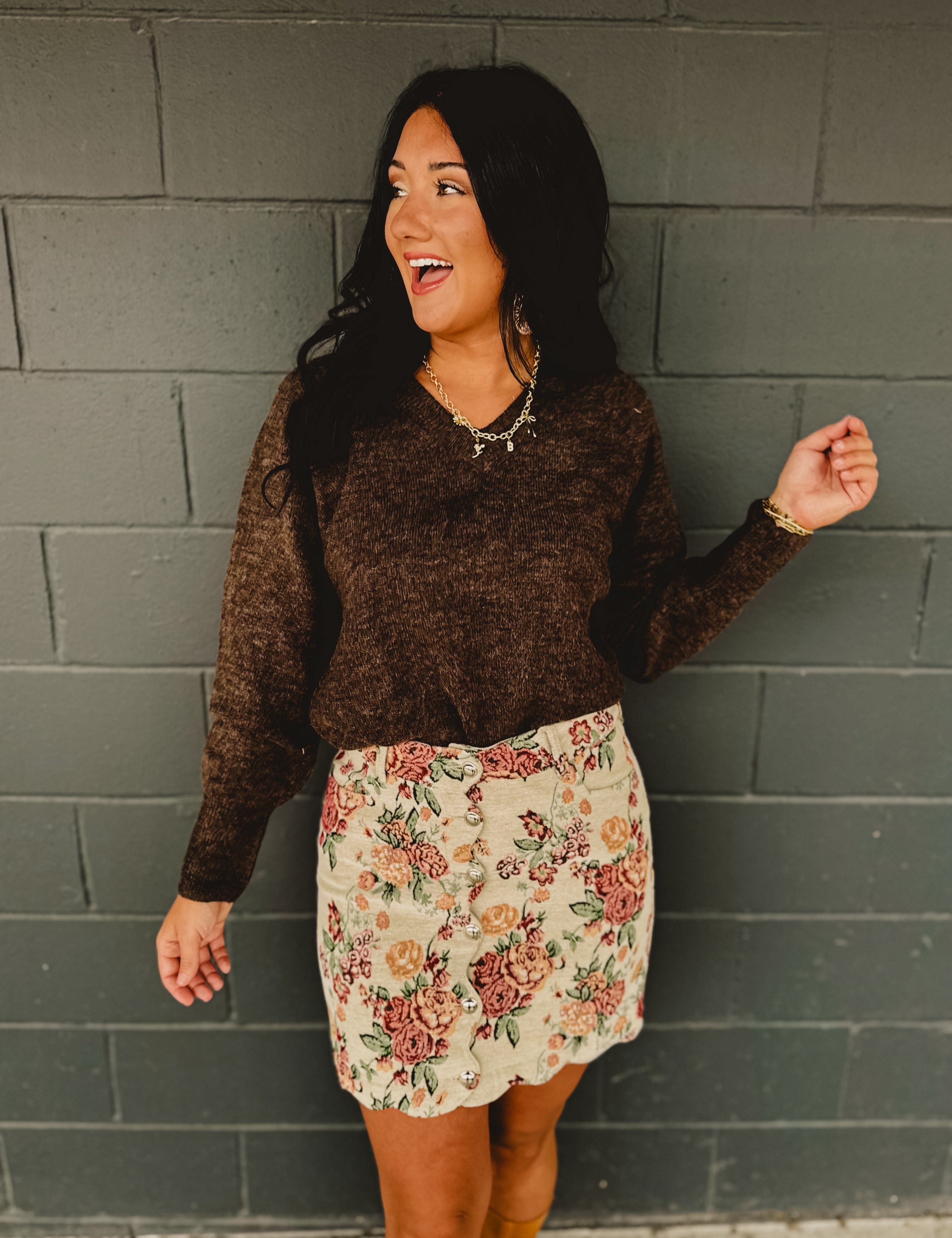 Floral Jacquard Scallop Edge Mini Skirt - Lace and Grace Boutique