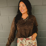 Long Sleeve V-Neck Pullover Sweater - Brown - Lace and Grace Boutique