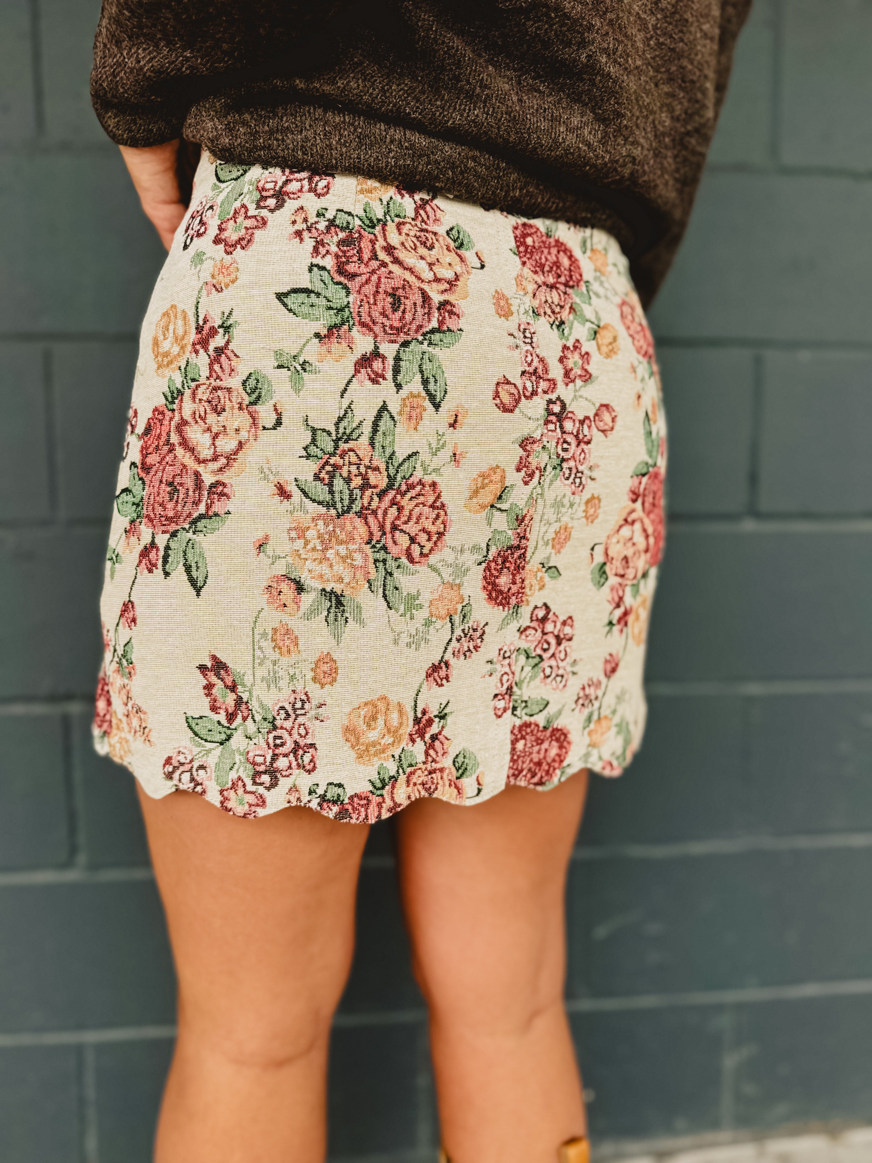 Floral Jacquard Scallop Edge Mini Skirt - Lace and Grace Boutique