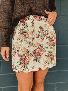 Floral Jacquard Scallop Edge Mini Skirt - Lace and Grace Boutique